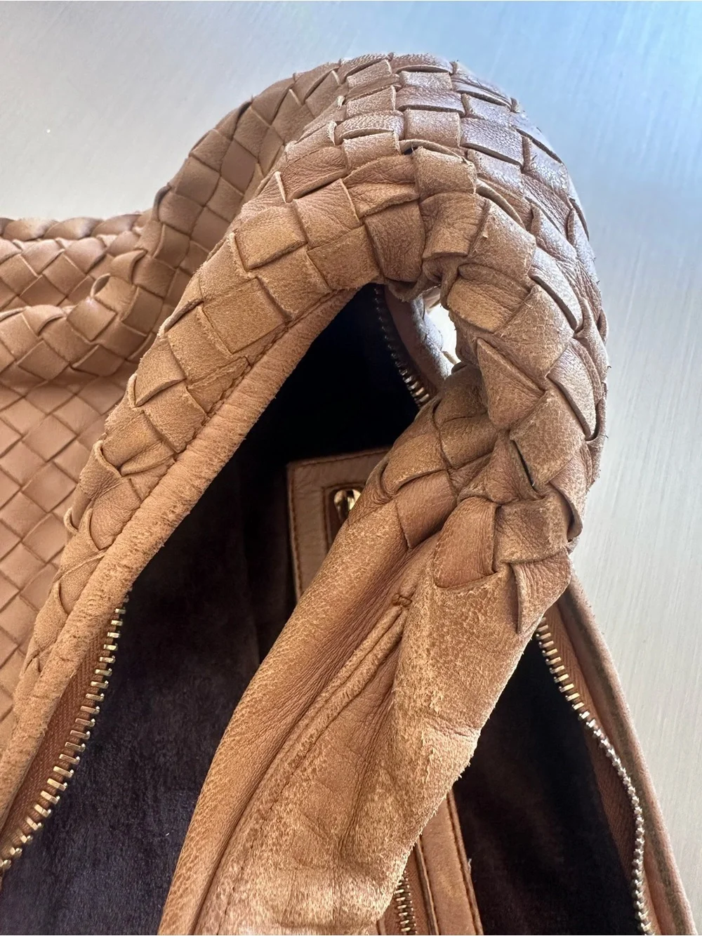 Bottega Veneta Intrecciato Hobo Bag Tan